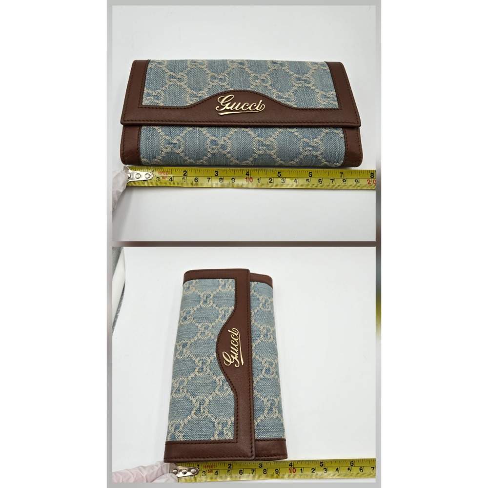 Gucci GG Monogram Denim Leather Long Wallet Blue Brown COA - Picture 12 of 13